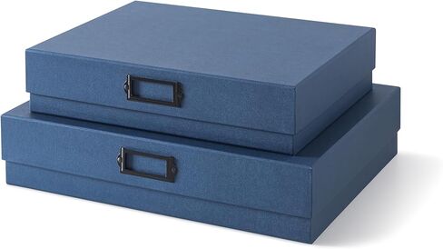 Soul & Lane Decorative Storage Boxes with Lids - Set of 2, Legal Size and A3 Document Boxes for Art and Scrapbooks with Metal Label Holder, Cardboard Photo Storage for Keepsakes & Memories, Gray in Saudi Arabia
