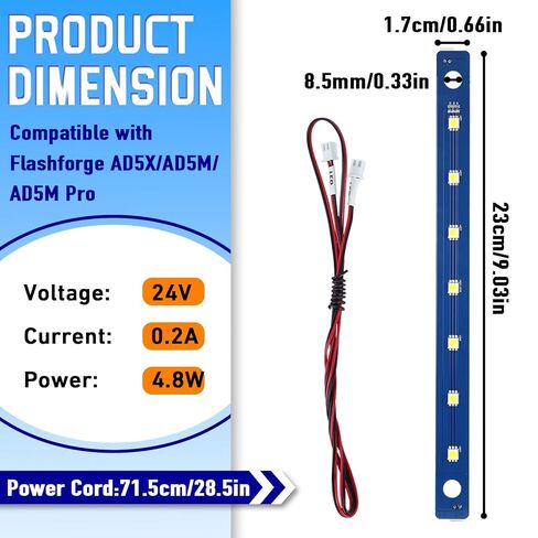 مجموعتان من مجموعة استبدال لوحة إضاءة LED 24 فولت متوافقة مع طابعة Flashforge Adventurer 5M/5M Pro ثلاثية الأبعاد، شريط إضاءة LED عالي السطوع، ملحق طابعة ثلاثية الأبعاد لتعزيز الإضاءة الداخلية in Kuwait