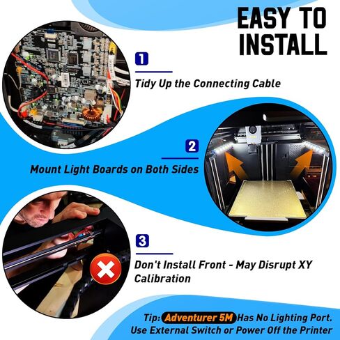 مجموعتان من مجموعة استبدال لوحة إضاءة LED 24 فولت متوافقة مع طابعة Flashforge Adventurer 5M/5M Pro ثلاثية الأبعاد، شريط إضاءة LED عالي السطوع، ملحق طابعة ثلاثية الأبعاد لتعزيز الإضاءة الداخلية in Kuwait