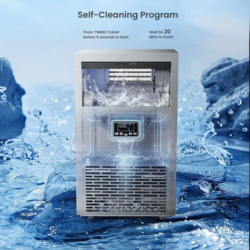 Kismile Commercial Ice Maker, 100 lbs/24H Ice Machine with 29 lbs Storage, Under Counter Ice Maker with LED Display & Self-Cleaning, 304 Stainless Steel Structure for Home, Bar, Outdoor Kitchen in Kuwait