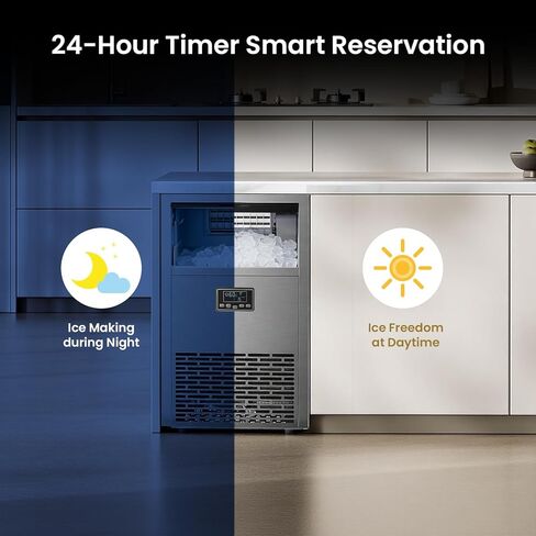 Kismile Commercial Ice Maker, 100 lbs/24H Ice Machine with 29 lbs Storage, Under Counter Ice Maker with LED Display & Self-Cleaning, 304 Stainless Steel Structure for Home, Bar, Outdoor Kitchen in Kuwait