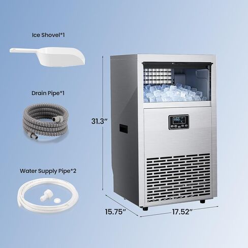 Kismile Commercial Ice Maker, 100 lbs/24H Ice Machine with 29 lbs Storage, Under Counter Ice Maker with LED Display & Self-Cleaning, 304 Stainless Steel Structure for Home, Bar, Outdoor Kitchen in Kuwait