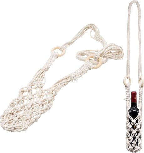 2PCS Crochet Water Bottle Holder, 30 Inch Cotton Water Bottle Bag, Wine Hanging Bag, Handmade Water Bottle Carrier for Hiking Cycling Swimming Fitness in Saudi Arabia