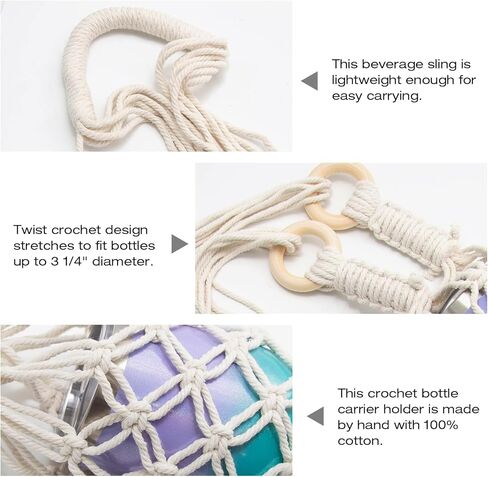 2PCS Crochet Water Bottle Holder, 30 Inch Cotton Water Bottle Bag, Wine Hanging Bag, Handmade Water Bottle Carrier for Hiking Cycling Swimming Fitness in Saudi Arabia