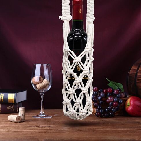 2PCS Crochet Water Bottle Holder, 30 Inch Cotton Water Bottle Bag, Wine Hanging Bag, Handmade Water Bottle Carrier for Hiking Cycling Swimming Fitness in Saudi Arabia