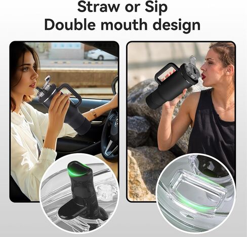Cup Lid Replacement for 40 Oz Stanley Tumbler,Flip Straw Lid with Double Drinking Mouth, Cleaning Brush and Cup Boot 、Leakproof & Dustproof Cover for Stanley Cup Accessories (Black, 40) in Saudi Arabia