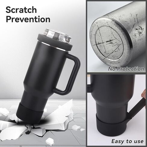 Cup Lid Replacement for 40 Oz Stanley Tumbler,Flip Straw Lid with Double Drinking Mouth, Cleaning Brush and Cup Boot 、Leakproof & Dustproof Cover for Stanley Cup Accessories (Black, 40) in Saudi Arabia
