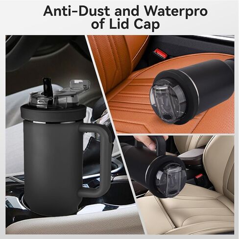 Cup Lid Replacement for 40 Oz Stanley Tumbler,Flip Straw Lid with Double Drinking Mouth, Cleaning Brush and Cup Boot 、Leakproof & Dustproof Cover for Stanley Cup Accessories (Black, 40) in Saudi Arabia