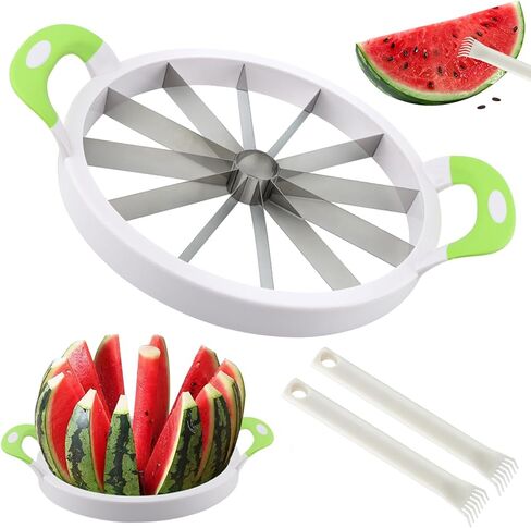 Extra Large Watermelon Slicer Cutter, Stainless Steel Watermelon Knife Set with See-d Remover, Sharp Fruit Cutter Round Divider for Cantaloup Melon Pineapple, Fruits up to 30cm(COLOR:Green) in Saudi Arabia