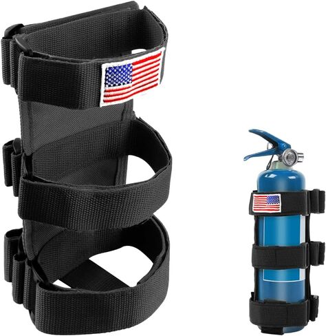 Roll Bar Fire Extinguisher Holder, Adjustable Extinguisher Fixed Belt Holder with American Flag Pattern, Padded Roll Bar Extinguisher Strap Brackets Mount for Cars Trucks (Black) in Saudi Arabia