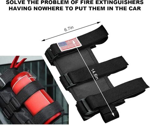 Roll Bar Fire Extinguisher Holder, Adjustable Extinguisher Fixed Belt Holder with American Flag Pattern, Padded Roll Bar Extinguisher Strap Brackets Mount for Cars Trucks (Black) in Saudi Arabia