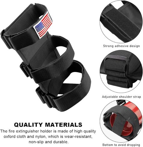 Roll Bar Fire Extinguisher Holder, Adjustable Extinguisher Fixed Belt Holder with American Flag Pattern, Padded Roll Bar Extinguisher Strap Brackets Mount for Cars Trucks (Black) in Saudi Arabia