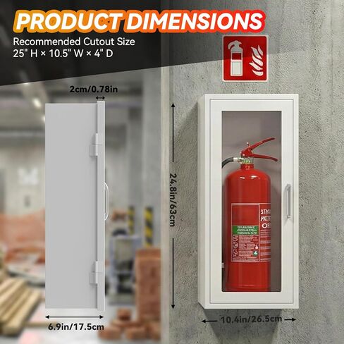 Fire Extinguisher Cabinet for 10 lb Extinguisher, Wall Mount Steel Metal Enclosure for Indoor & Outdoor Use, 24-3/4" H x 10-1/4" W x 6-3/4" D in Saudi Arabia