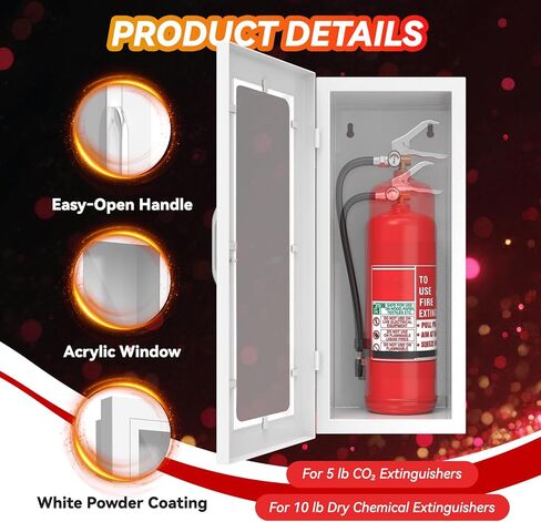 Fire Extinguisher Cabinet for 10 lb Extinguisher, Wall Mount Steel Metal Enclosure for Indoor & Outdoor Use, 24-3/4" H x 10-1/4" W x 6-3/4" D in Saudi Arabia