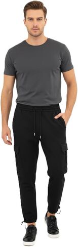 LIME TREE Heavyweight Fleece Open-Leg Cargo Sweatpants Black-L in Saudi Arabia