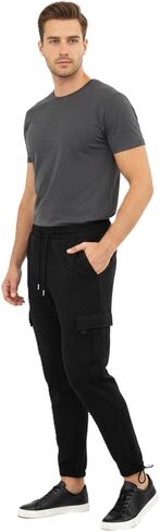 LIME TREE Heavyweight Fleece Open-Leg Cargo Sweatpants Black-L in Saudi Arabia