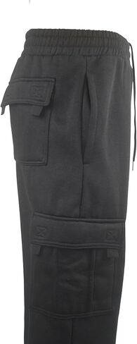 LIME TREE Heavyweight Fleece Open-Leg Cargo Sweatpants Black-L in Saudi Arabia