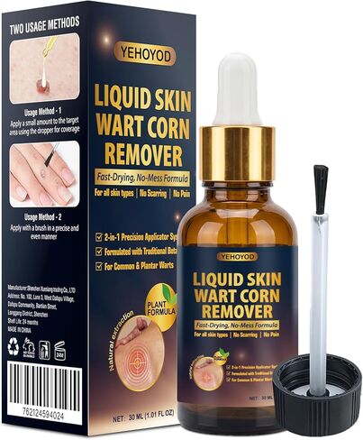 Skin Tag Remover & Wart Remover Liquid 30ml, Liquid Skin Wart & Corn Remover with Precision Applicator, Fast-Drying Plant Formula for Common & Plantar Warts, Skin Tag and Corn Care for All Skin Types in Kuwait