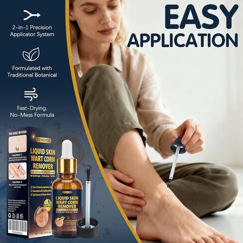 Skin Tag Remover & Wart Remover Liquid 30ml, Liquid Skin Wart & Corn Remover with Precision Applicator, Fast-Drying Plant Formula for Common & Plantar Warts, Skin Tag and Corn Care for All Skin Types in Kuwait