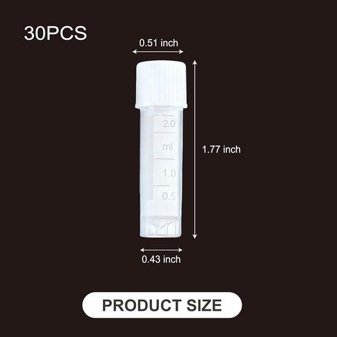 30Pcs 2ml Vial Plastic Small Tubes with Screw Caps Clear Mini Vials with Top Cap for Lab Sample Storage Plastic Test Tubes for Laboratory School Art and Educational Use in Saudi Arabia