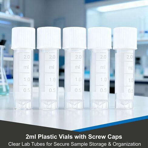 30Pcs 2ml Vial Plastic Small Tubes with Screw Caps Clear Mini Vials with Top Cap for Lab Sample Storage Plastic Test Tubes for Laboratory School Art and Educational Use in Saudi Arabia