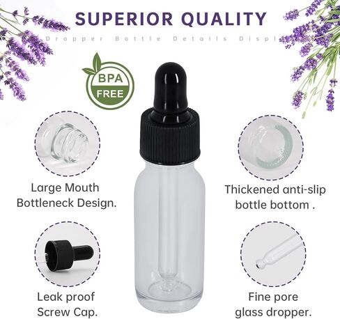 12Pcs 0.5 oz Clear Dropper Bottle 15ml, Tincture Bottles with Glass Dropper, for Essential Oils, Aromatherapy, Cosmetic, Laboratory, Pharmacy, Liquids, Travel (12) in Kuwait