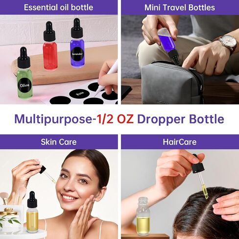 12Pcs 0.5 oz Clear Dropper Bottle 15ml, Tincture Bottles with Glass Dropper, for Essential Oils, Aromatherapy, Cosmetic, Laboratory, Pharmacy, Liquids, Travel (12) in Kuwait