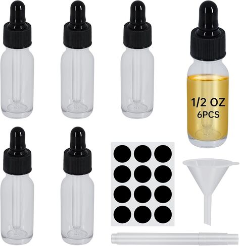 12Pcs 0.5 oz Clear Dropper Bottle 15ml, Tincture Bottles with Glass Dropper, for Essential Oils, Aromatherapy, Cosmetic, Laboratory, Pharmacy, Liquids, Travel (12) in Kuwait