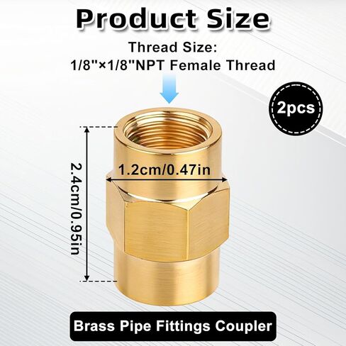 2pcs Bushing Coupling 1/8" x 1/8" NPT Brass Female Pipe Fitting Coupler, Hex Head Brass Connector for Plumbing Shower Gas Hydraulic & Pneumatic Systems as Tube Adapter Replacement Part in Saudi Arabia