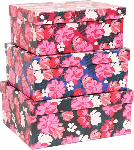 3-Piece Decorative Storage Boxes with Lids, Botanical Leaf & Butterfly Design, Vintage-Inspired Paperboard Keepsake Box Set for Photos, Memories & Decorative Storage in Saudi Arabia