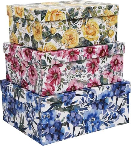 3-Piece Decorative Storage Boxes with Lids, Botanical Leaf & Butterfly Design, Vintage-Inspired Paperboard Keepsake Box Set for Photos, Memories & Decorative Storage in Saudi Arabia