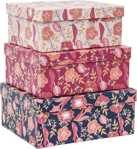 3-Piece Decorative Storage Boxes with Lids, Botanical Leaf & Butterfly Design, Vintage-Inspired Paperboard Keepsake Box Set for Photos, Memories & Decorative Storage in Saudi Arabia