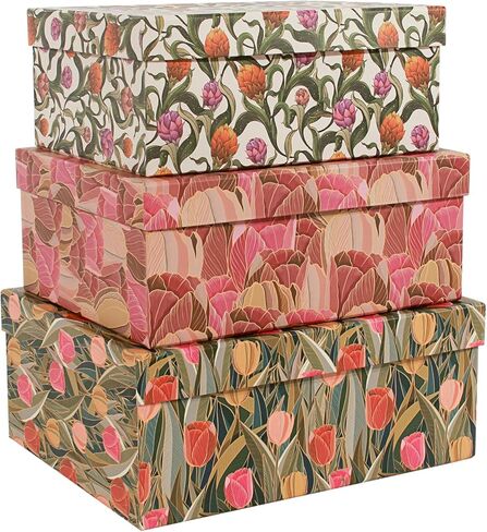 3-Piece Decorative Storage Boxes with Lids, Botanical Leaf & Butterfly Design, Vintage-Inspired Paperboard Keepsake Box Set for Photos, Memories & Decorative Storage in Saudi Arabia