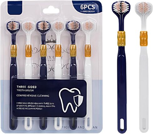 6 Pcs 3-Sided Toothbrush,Adult Toothbrushes,Soft Brushed 3-Sided Cleaning Toothbrush (Dark Blue-White) in Saudi Arabia