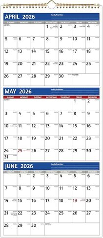 2026 Wall Calendar - 3 Month Calendar 2026 Vertical, Jan 2026 - Dec 2026, 3 Month Wall Calendar 2026, 11 x 26 In Open, 2026 Calendar with Large Print, Holidays, Thick Paper, Priorities ＆ Notes, Blue in Saudi Arabia