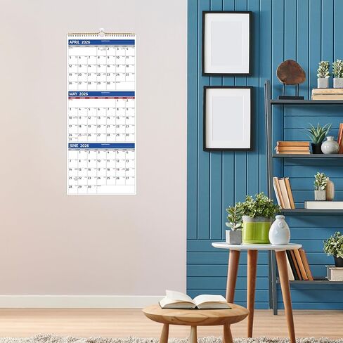 2026 Wall Calendar - 3 Month Calendar 2026 Vertical, Jan 2026 - Dec 2026, 3 Month Wall Calendar 2026, 11 x 26 In Open, 2026 Calendar with Large Print, Holidays, Thick Paper, Priorities ＆ Notes, Blue in Saudi Arabia