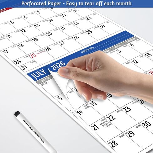 2026 Wall Calendar - 3 Month Calendar 2026 Vertical, Jan 2026 - Dec 2026, 3 Month Wall Calendar 2026, 11 x 26 In Open, 2026 Calendar with Large Print, Holidays, Thick Paper, Priorities ＆ Notes, Blue in Saudi Arabia