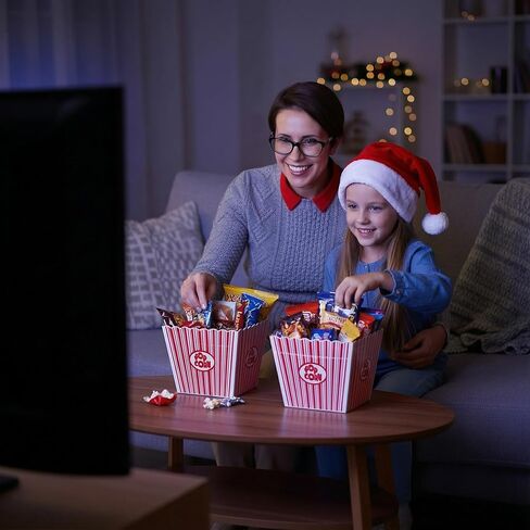 Engrowtic 6 عبوات من سلال هدايا عيد الميلاد لأفلام الليل، حاويات علب الفشار البلاستيكية مع حقائب وأقواس لقضاء العطلات، عاشق الأفلام، تقدير المعلم، هدايا حفلات أعياد الميلاد، مجموعات DIY in Kuwait