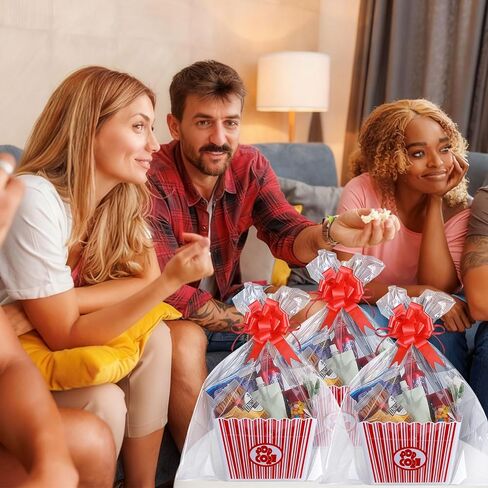 Engrowtic 6 عبوات من سلال هدايا عيد الميلاد لأفلام الليل، حاويات علب الفشار البلاستيكية مع حقائب وأقواس لقضاء العطلات، عاشق الأفلام، تقدير المعلم، هدايا حفلات أعياد الميلاد، مجموعات DIY in Kuwait