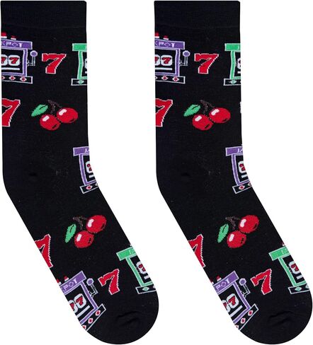 Crazy Socks - Lucky 7 Slot Machine Crew Sock - Casino Gaming Novelty Socks - Size Large for Men & Women - Funny Gambling-Themed Socks - Cozy Daily Wear - Great Gift for Vegas Trips, Birthdays in Saudi Arabia