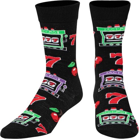 Crazy Socks - Lucky 7 Slot Machine Crew Sock - Casino Gaming Novelty Socks - Size Large for Men & Women - Funny Gambling-Themed Socks - Cozy Daily Wear - Great Gift for Vegas Trips, Birthdays in Saudi Arabia