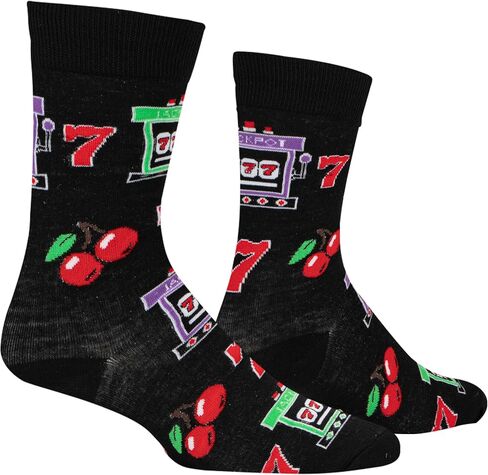 Crazy Socks - Lucky 7 Slot Machine Crew Sock - Casino Gaming Novelty Socks - Size Large for Men & Women - Funny Gambling-Themed Socks - Cozy Daily Wear - Great Gift for Vegas Trips, Birthdays in Saudi Arabia