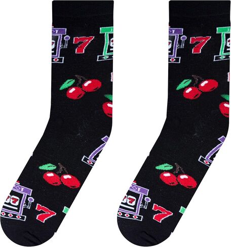 Crazy Socks - Lucky 7 Slot Machine Crew Sock - Casino Gaming Novelty Socks - Size Large for Men & Women - Funny Gambling-Themed Socks - Cozy Daily Wear - Great Gift for Vegas Trips, Birthdays in Saudi Arabia
