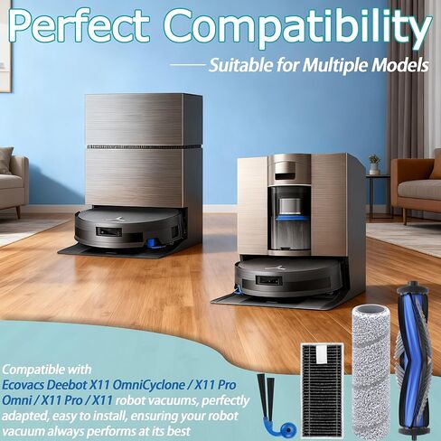 قطع غيار متوافقة مع Ecovacs Deebot X11 OmniCyclone/ X11 Pro Omni/ X11 Pro/ X11 Robot Vacuum 1 فرشاة رئيسية، 2 ممسحة دوارة، 4 مرشحات HEPA، 6 فرش جانبية و2 أدوات تنظيف (15 حزمة) in Kuwait