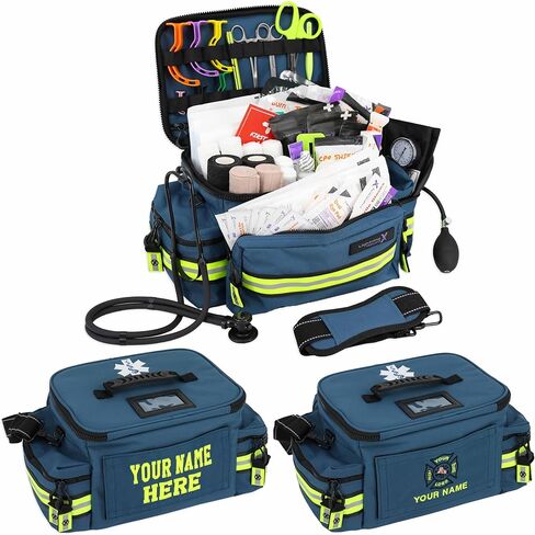 Lightning X LXMB25 Custom Embroidered Trauma Kit – Fully Stocked with 240+ First Aid & EMS Supplies – Personalized Name or Logo – Mid-Size Emergency Medical Bag (Blue w/Embroidery) in Saudi Arabia