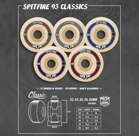 Spitfire Skateboard Wheels 53mm F4 Soft Sliders 93A Classics Natural in Saudi Arabia