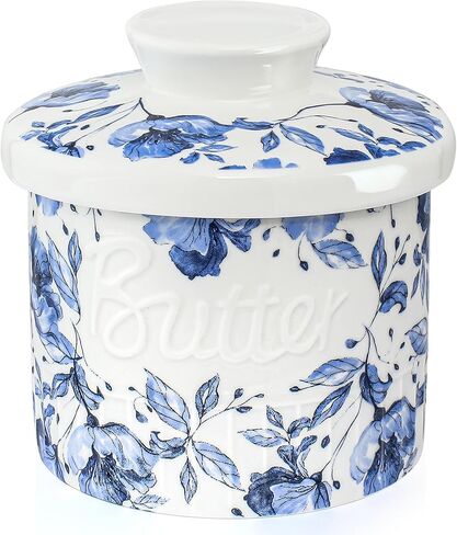 Butter Crock, French Butter Dish with Lid, Ceramic Butter Keeper for Countertop, 6.35OZ Butter Container Holder With Water Seal for Soft Spreadable Butter, White in Saudi Arabia
