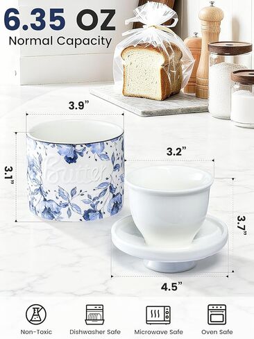 Butter Crock, French Butter Dish with Lid, Ceramic Butter Keeper for Countertop, 6.35OZ Butter Container Holder With Water Seal for Soft Spreadable Butter, White in Saudi Arabia