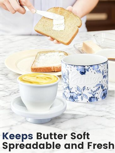 Butter Crock, French Butter Dish with Lid, Ceramic Butter Keeper for Countertop, 6.35OZ Butter Container Holder With Water Seal for Soft Spreadable Butter, White in Saudi Arabia