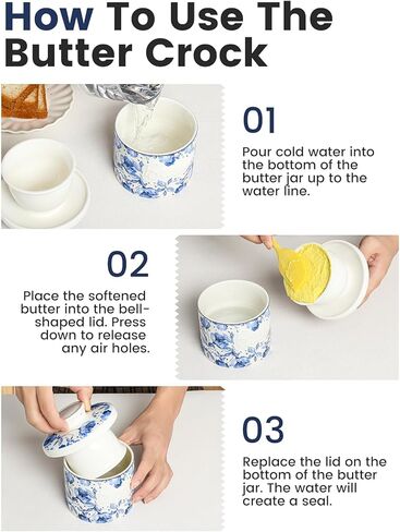 Butter Crock, French Butter Dish with Lid, Ceramic Butter Keeper for Countertop, 6.35OZ Butter Container Holder With Water Seal for Soft Spreadable Butter, White in Saudi Arabia